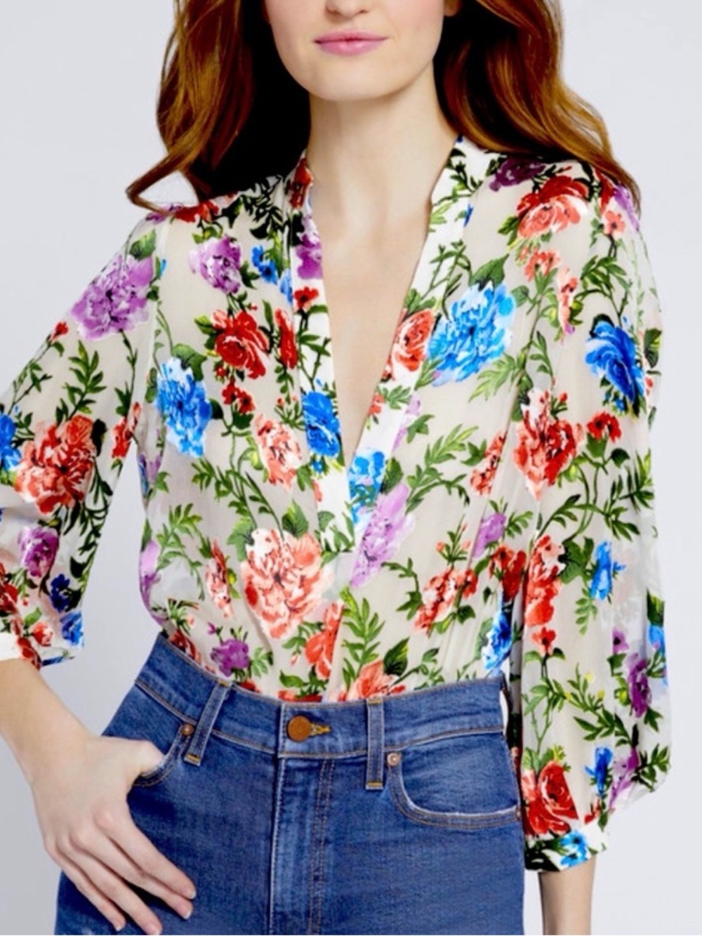 ALICE + OLIVIA Sheila Gardenia Blouson Sleeve Blouse 🌸
